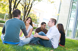students on lawn